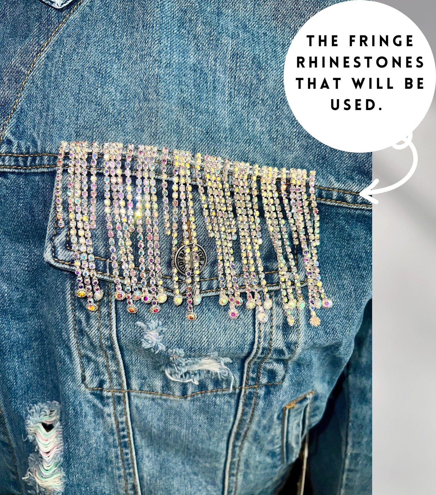 Rhinestone Denim Jacket, Fringe Jean Jacket, Personalized Denim Jacket, Western Jacket, Fringe Coat, Festival Outfits, Custom Jean Jacket