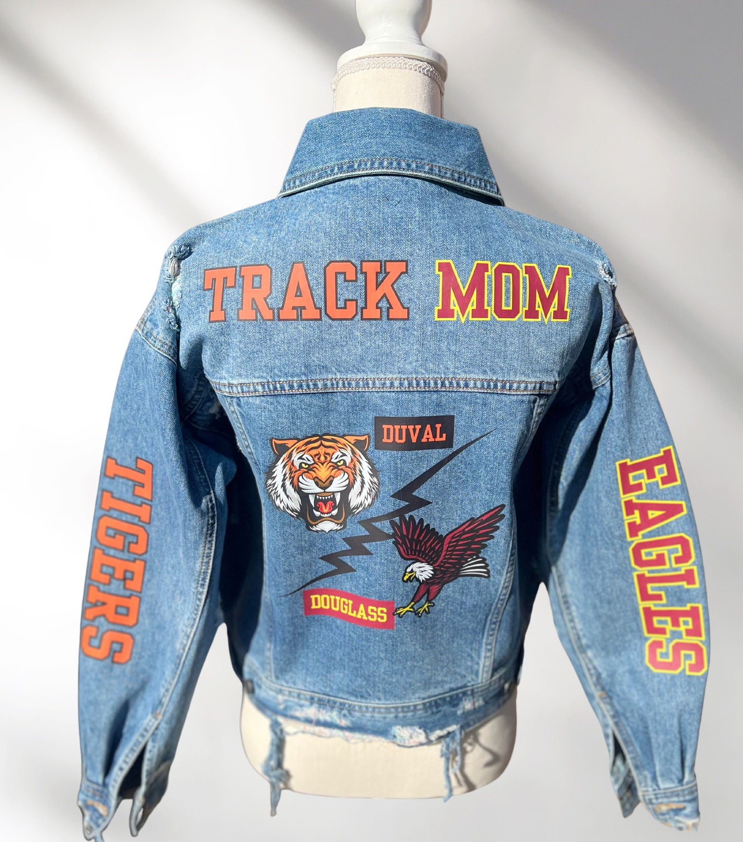 Custom Denim Jacket, Custom Jean Jacket, Personalized Team Jackets, Track Mom Jackets, Football Mom Jacket, Sports Mom Jacket, Team Gifts
