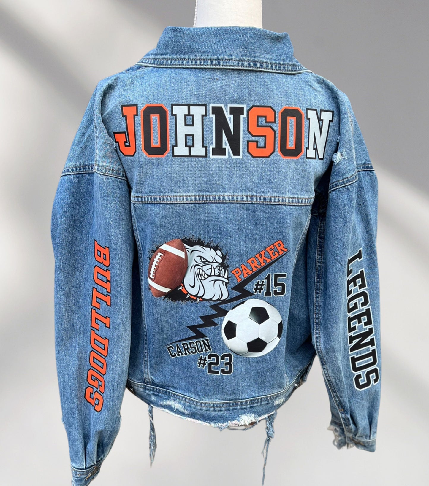 Custom Denim Jacket, Custom Jean Jacket, Personalized Mascot Jacket, Custom Sports Jacket, Football Mom Jacket, Sport Mom Jacket, Team Gifts