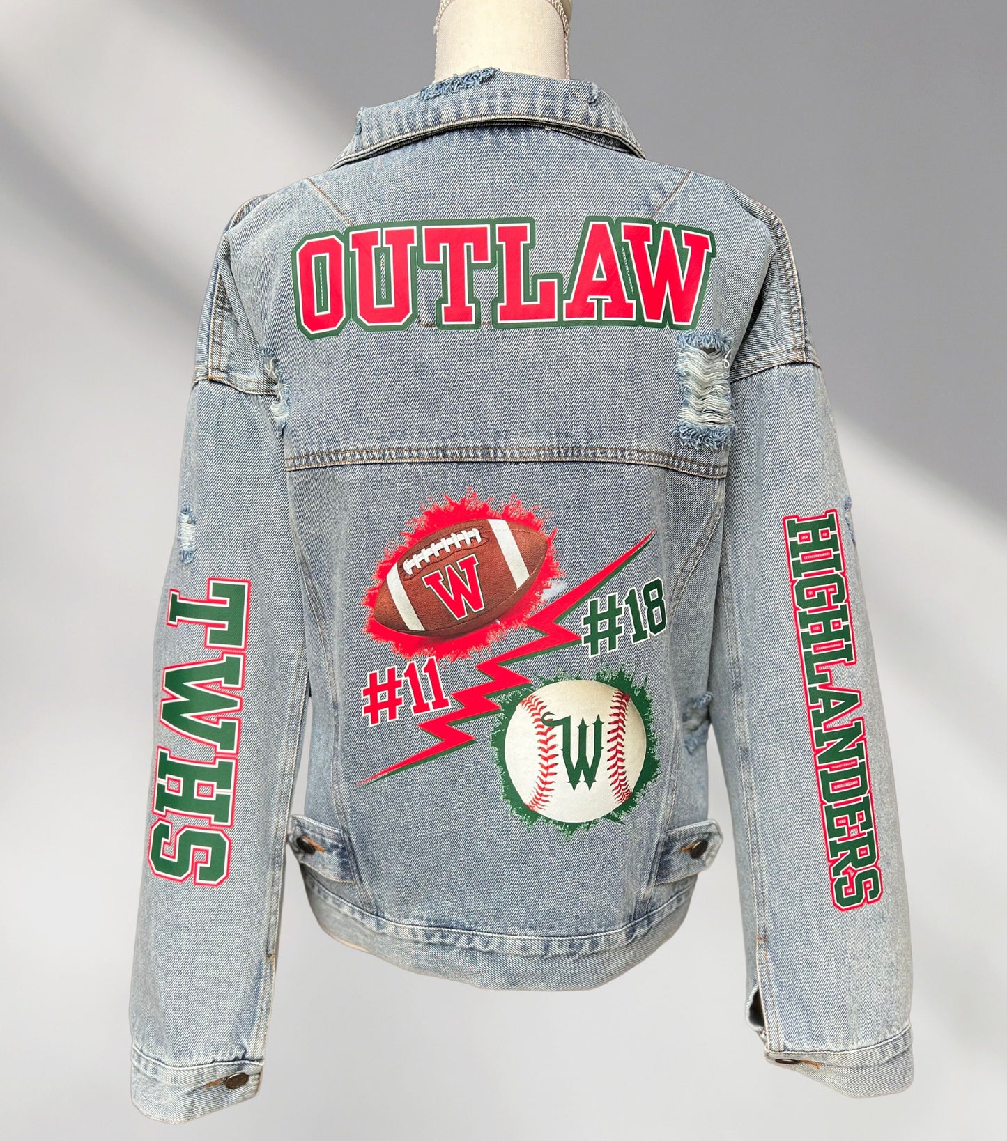 Baseball Mom Denim Jacket, Custom baseball Jean Jacket, Custom Sports Mama Jacket, Game Day Jean Outfit, Highschool Jean Jacket, Baseball GF