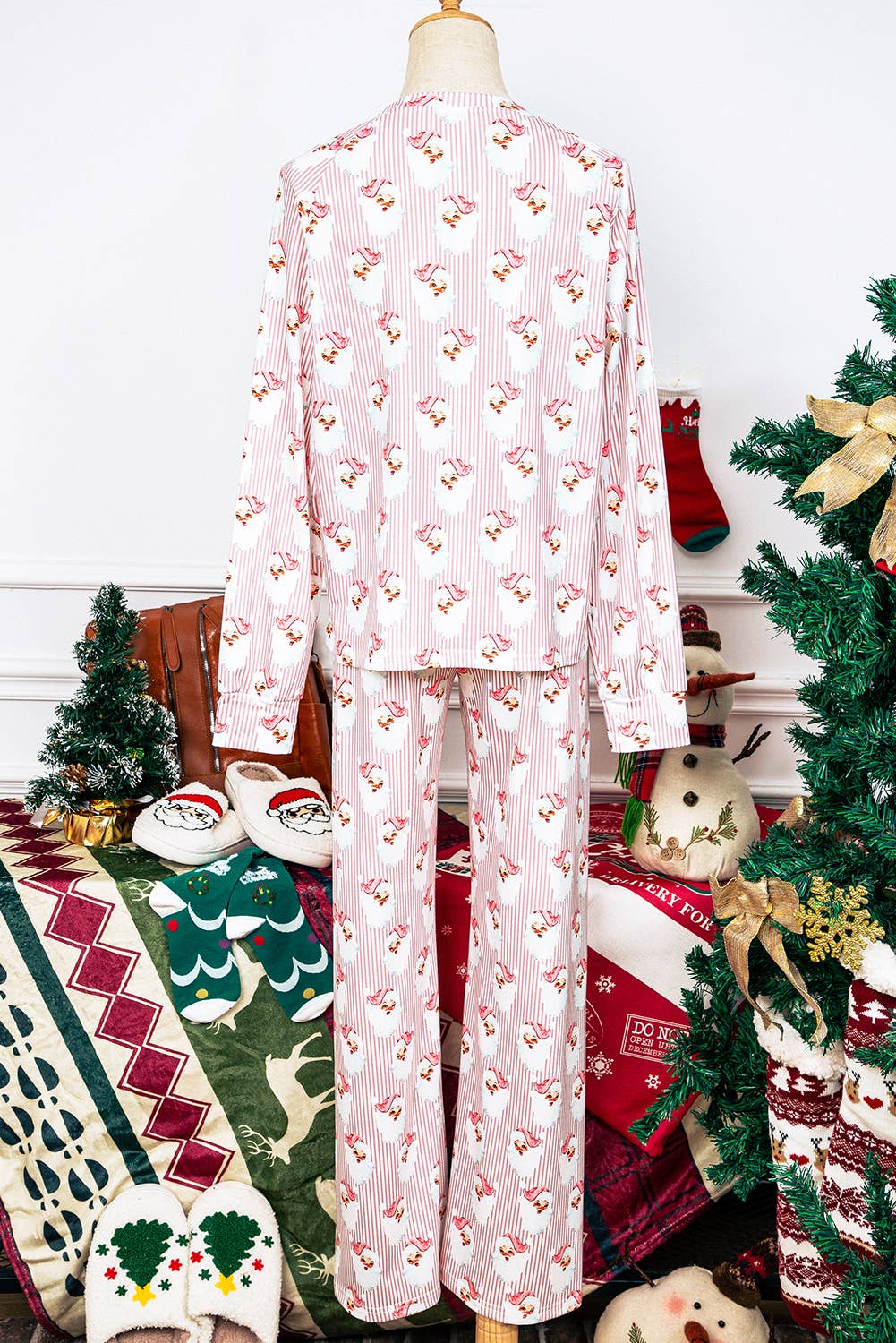 Santa Stripe Loose Two Piece Christmas Pajamas Lounge Set