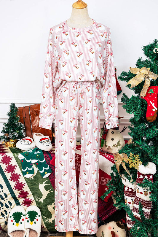 Santa Stripe Loose Two Piece Christmas Pajamas Lounge Set