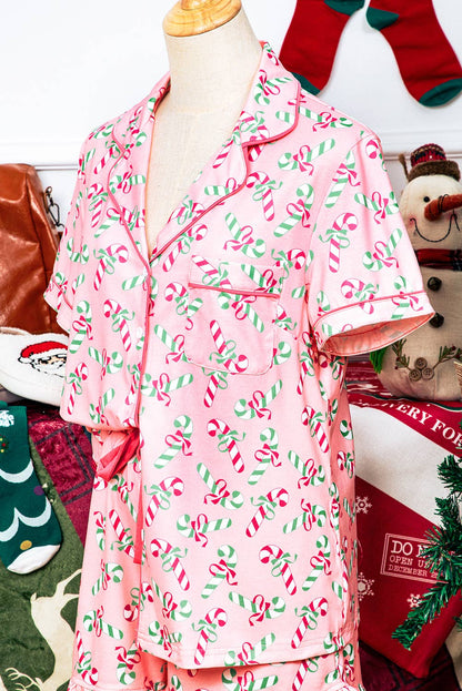 Christmas Candy Cane Pocketed Knotted Pajama Set