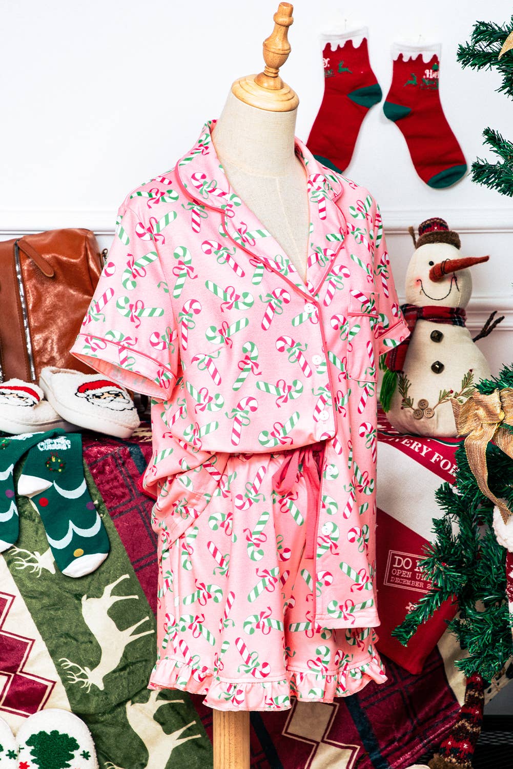 Christmas Candy Cane Pocketed Knotted Pajama Set