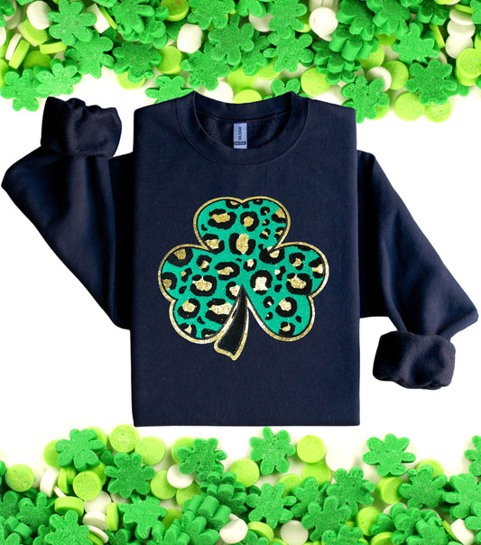 Leopard Shamrock Patch Sweater