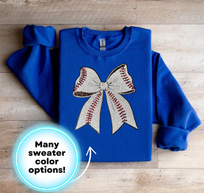 Baseball Sequin Bow Patch Sweatshirt