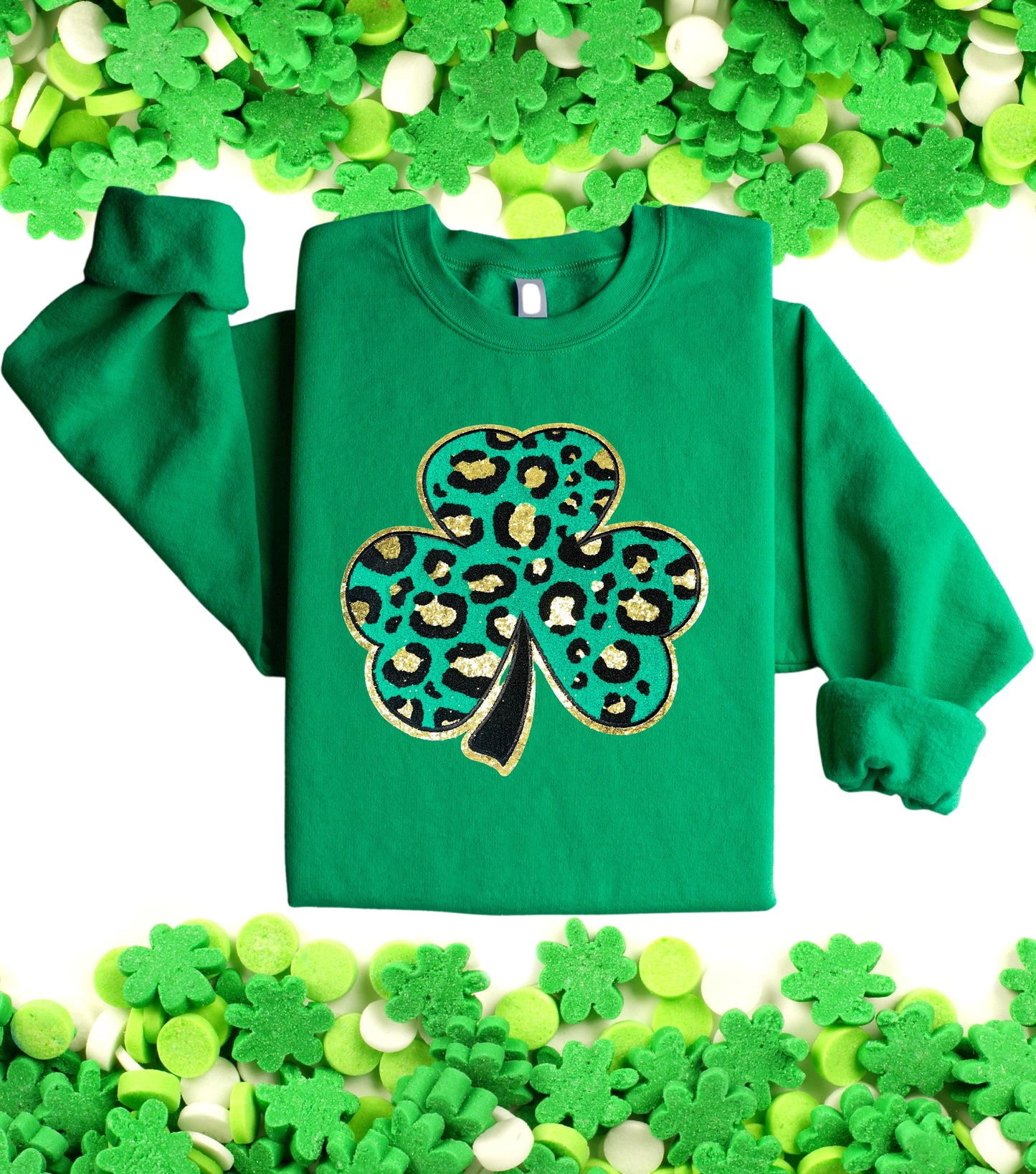 Leopard Shamrock Patch Sweater