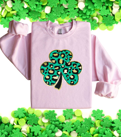 Leopard Shamrock Patch Sweater