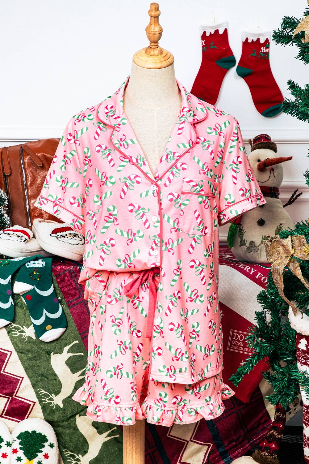 Christmas Candy Cane Pocketed Knotted Pajama Set