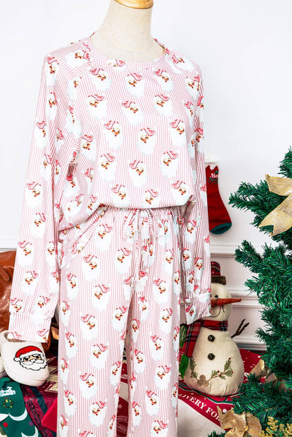 Santa Stripe Loose Two Piece Christmas Pajamas Lounge Set