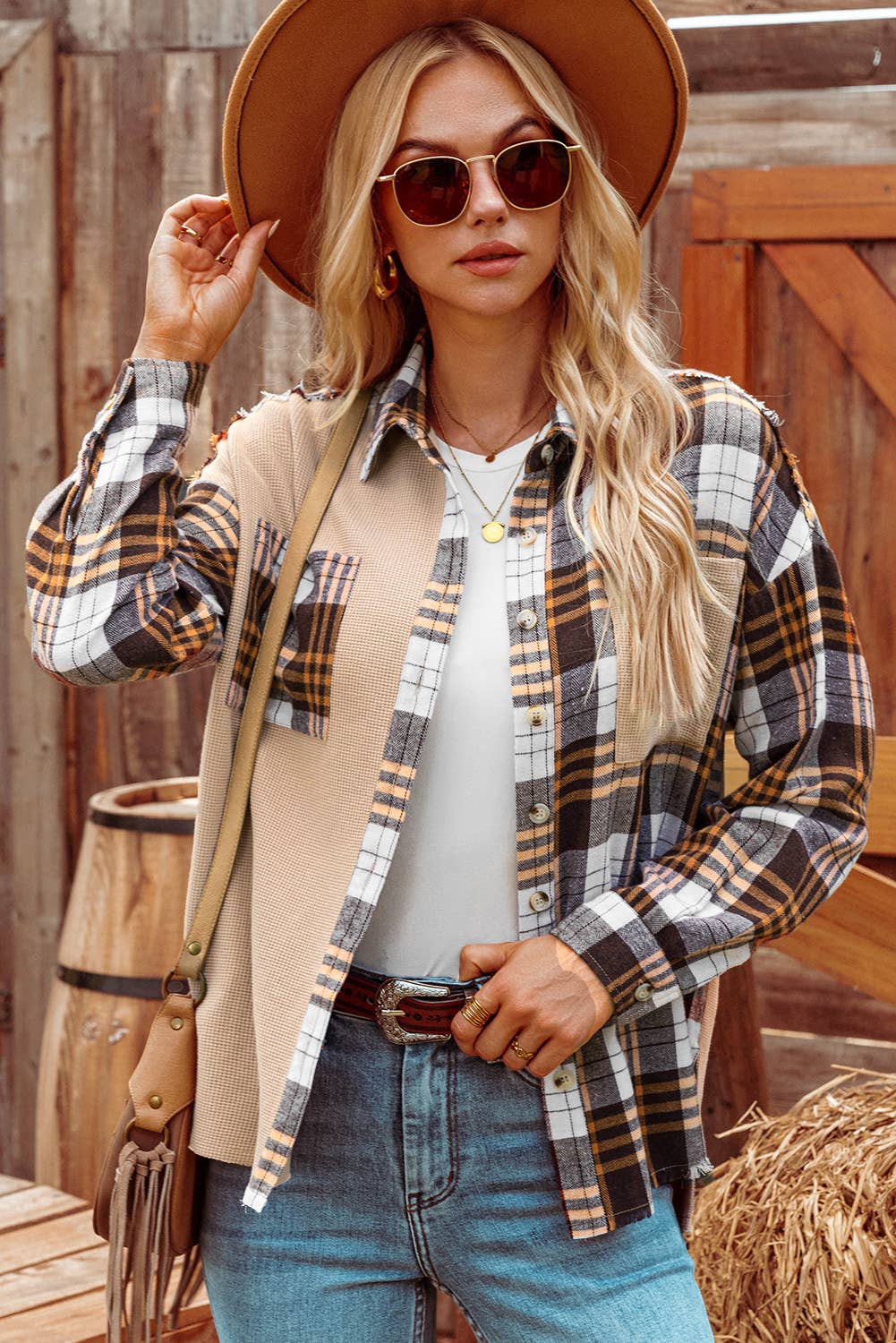 Plaid Patchwork Knit Shacket