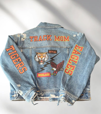 Custom Denim Jacket, Custom Jean Jacket, Personalized Team Jackets, Track Mom Jackets, Football Mom Jacket, Sports Mom Jacket, Team Gifts