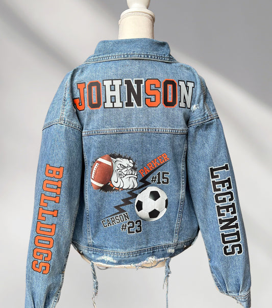 Custom Denim Jacket, Football Denim Jacket, Soccer Mom Jean Jacket