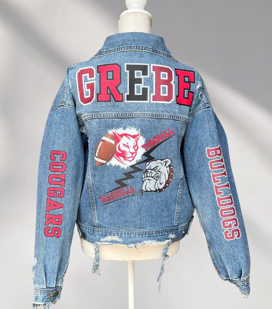 Lacrosse Denim Jacket, Football Mascot Jean Jacket