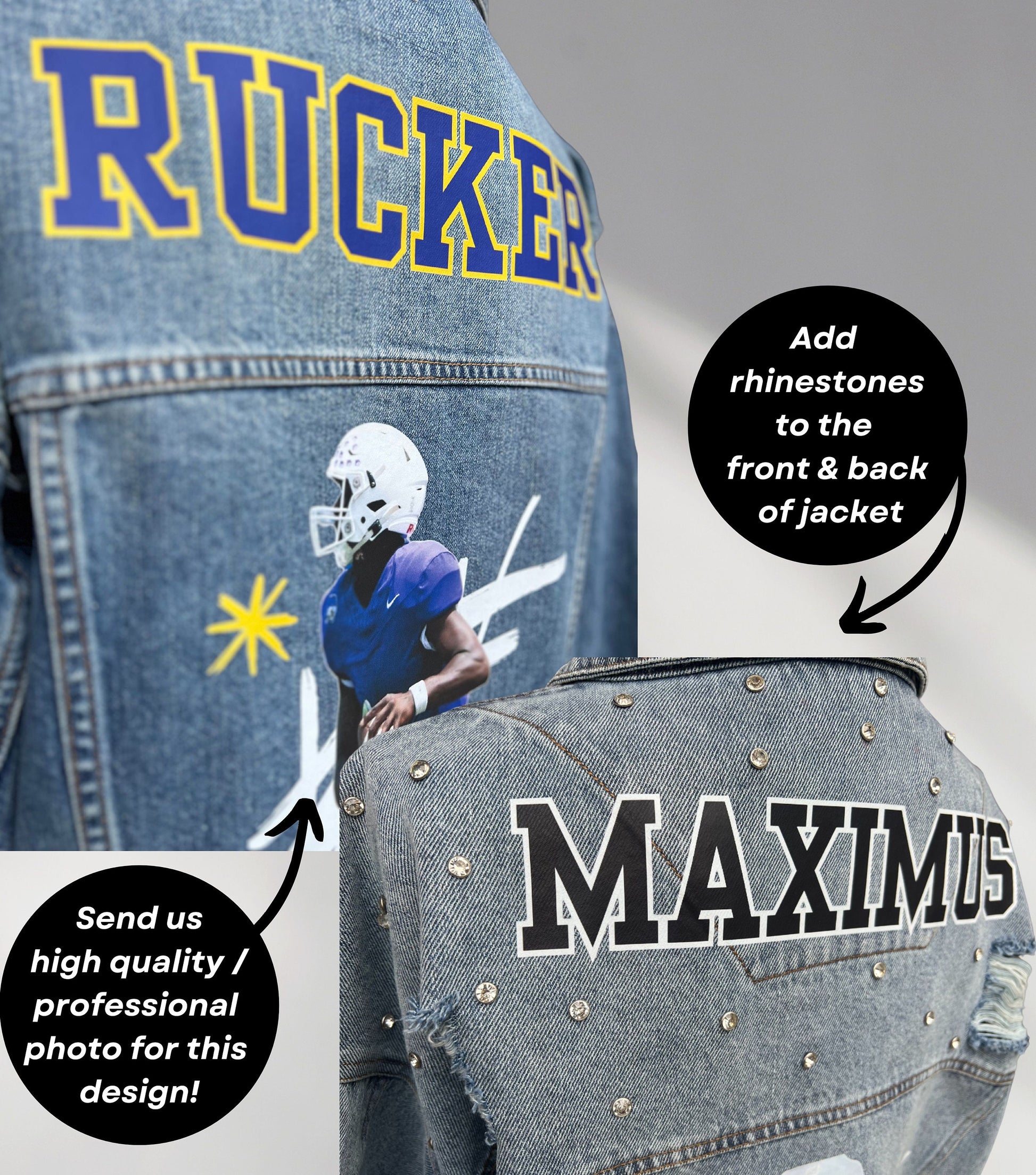 Football Mom Denim Jacket, Sport Mom Jean Jackets, Football Fan Denim Jacket, Highschool Jean Jacket, Custom Jean Jacket, Girlfriend Denim