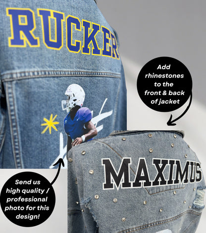 Cheer Mom Denim Jacket, Sport Mom Jean Jacket, Cheerleader Fan Denim Jacket, Highschool Jean Jacket,Custom Jean Jacket, Game Day Jean Outfit