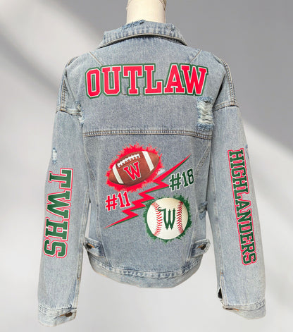 Custom Denim Jacket, Custom Jean Jacket, Personalized Mascot Jacket, Custom Sports Jacket, Football Mom Jacket, Sport Mom Jacket, Team Gifts