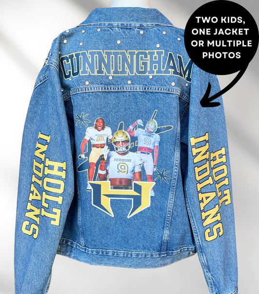 Football Mom Denim Jacket, Sport Mom Jean Jacket, Basketball Fan Denim Jacket, Highschool Jean Jacket, Custom Jean Jacket,Personalized Denim