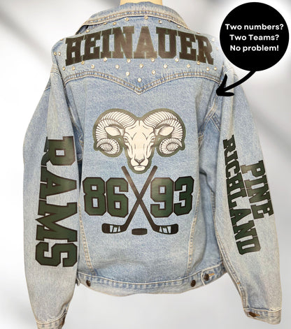 Custom Denim Jacket, Sports Mom Denim Coat, Custom Jean Jacket, Baseball Mom Jacket, Personalized Number Jackets, Football Jacket, Team Gift