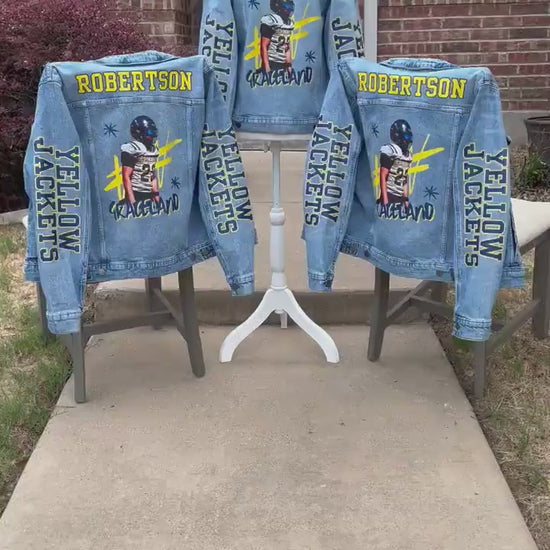 Football Mom Denim Jacket, Sport Mom Jean Jackets, Football Fan Denim Jacket, Highschool Jean Jacket, Custom Jean Jacket, Girlfriend Denim