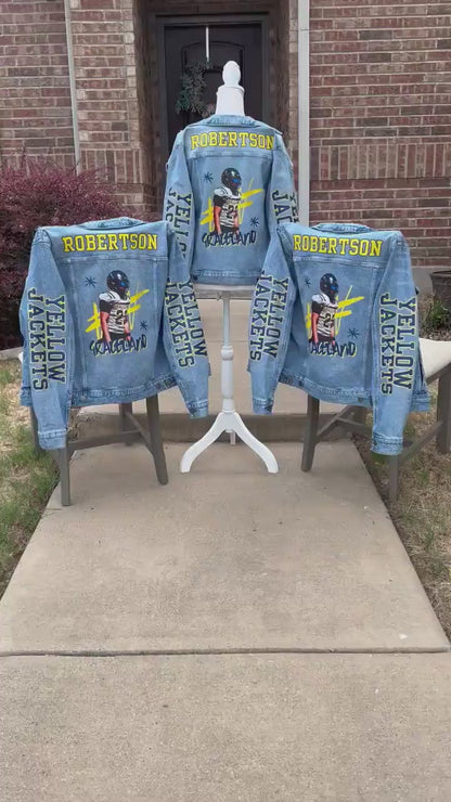 Football Mom Denim Jacket, Sport Mom Jean Jackets, Football Fan Denim Jacket, Highschool Jean Jacket, Custom Jean Jacket, Girlfriend Denim