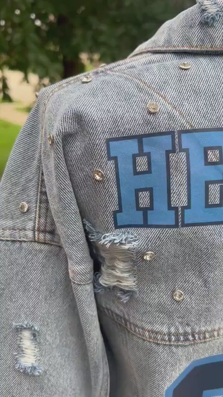 Custom Denim Jacket, Sports Mom Denim Coat, Custom Jean Jacket, Baseball Mom Jacket, Personalized Number Jackets, Football Jacket, Team Gift